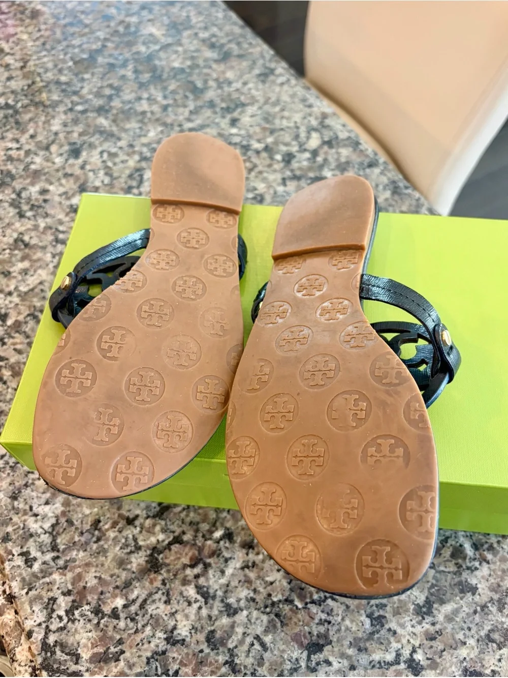 Tory Burch Black Leather Logo Thong Sandals